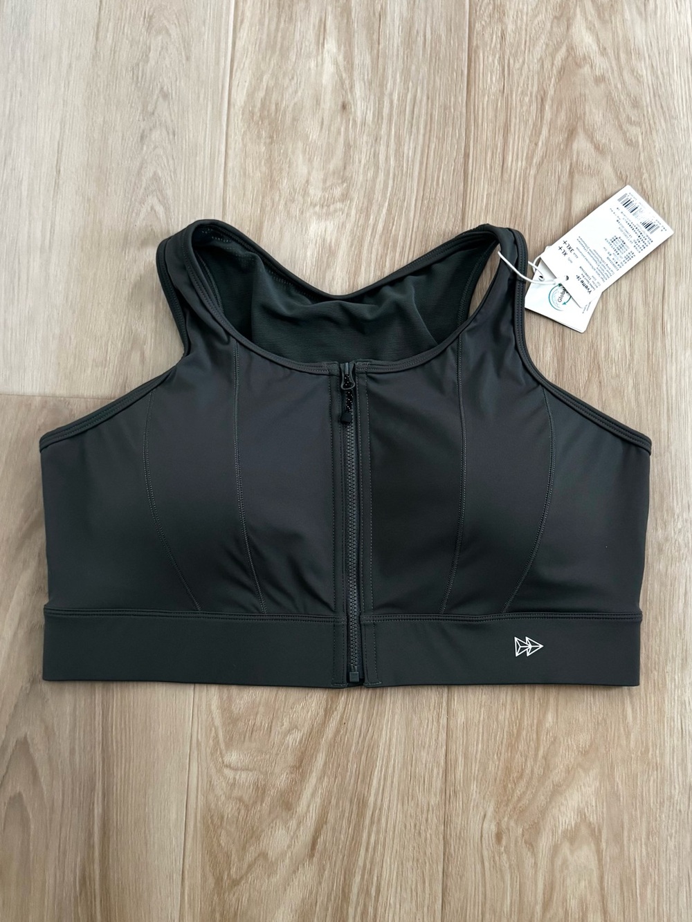 Yvette Front Zip High Impact Sports Bra XL+ Gray Racerback NWT